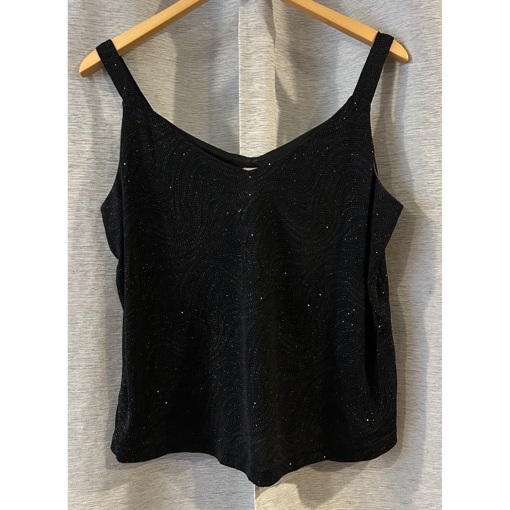 Vintage Y2K 90s Black Glitter Cami Top Going Out Goth Sparkle Taank Cute 1X